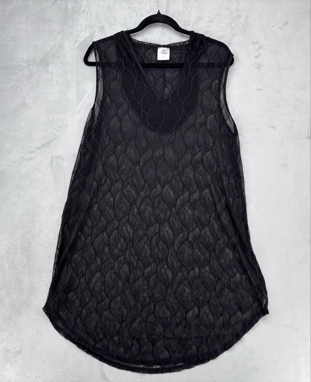 Alexa & Stella Tank Womens 2X Black Tunic V-Neck Sheer Mesh Beach Cover Festival